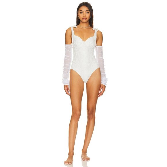 BOAMAR Millie Cheeky One Piece in White Textured Shine Medium New Bridal Swimsui - Picture 1 of 16